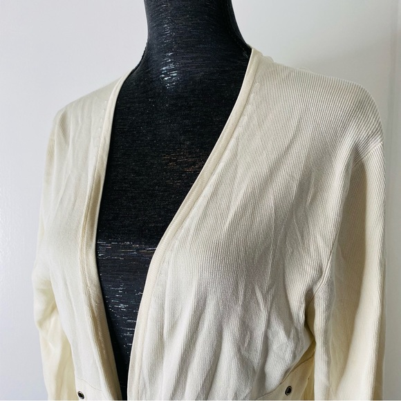 BCBGMaxAzria Ribbed Belted Ivory Cardigan - Picture 3 of 10